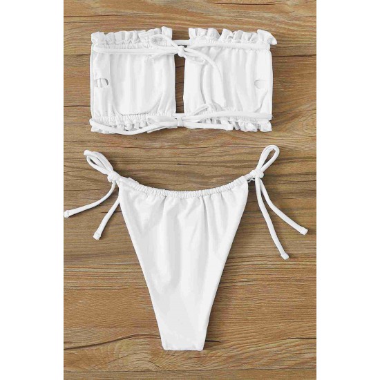 Angelsin Brezilya Model Büzgülü Bağlamalı Bikini Takım Beyaz