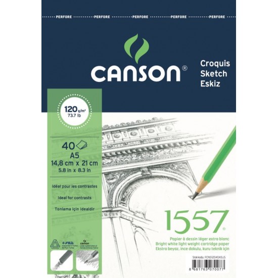 CANSON 1557 RESİM VE ÇİZİM BLOK 120GR A5 40YP