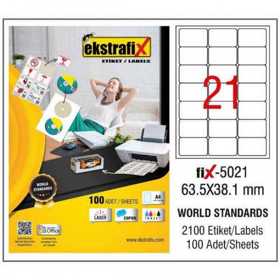 EKSTRAFİX FİX-5021 LASER ETİKET 63,5X38,1 MM Q