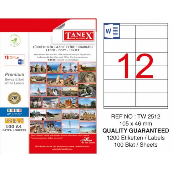 TANEX TW-2512 LASER ETİKET 105x46 mm