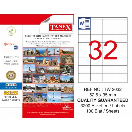 TANEX TW-2032 LASER ETİKET 52,5X35 mm