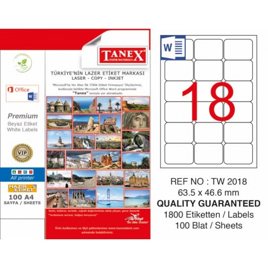 TANEX TW-2018 LASER ETİKET 63,5x46,6 mm