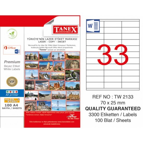 TANEX TW-2133 LASER ETİKET 70x25 mm