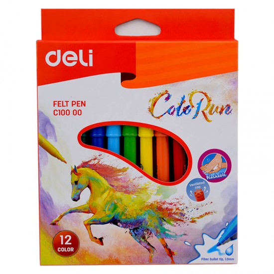 DELİ C10000 COLOR RUN KEÇELİ KALEM 12Lİ KARTON KUTU