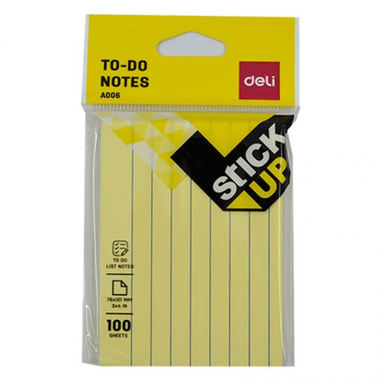 DELİ A00652 TO-DO STİCK NOTES SARI 76×101MM 100YP