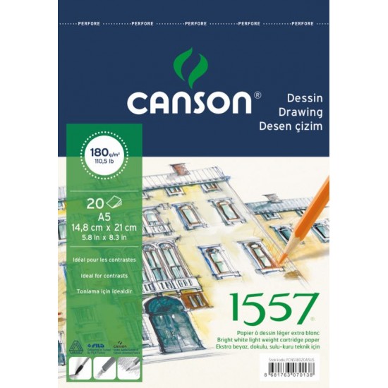 CANSON 1557 RESİM VE ÇİZİM BLOK 180GR A5 20YP