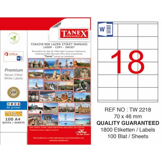 TANEX TW-2218 LASER ETİKET 70x46 mm