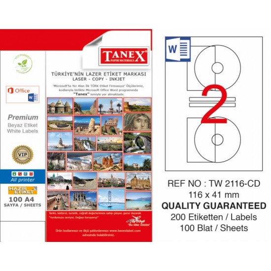 TANEX TW-2116 LASER ETİKET 116x41 mm CD