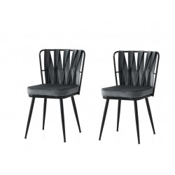 Cafe Bahçe Mutfak Sandalyesi Örgülü Siyah Ayak 2 li Set
