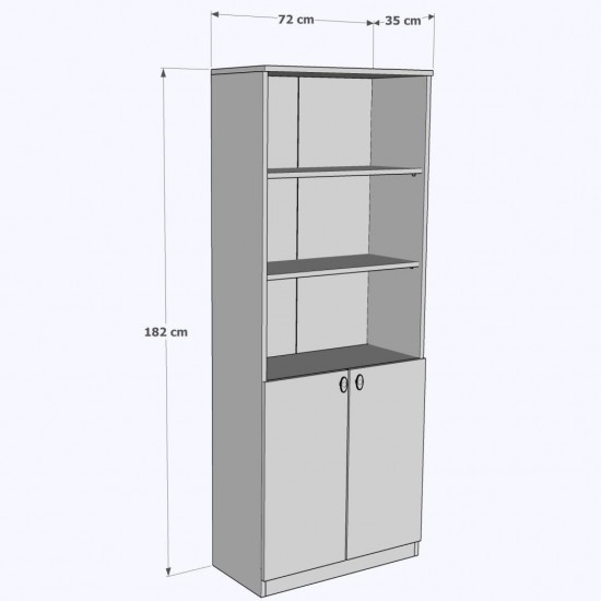 Ekonomik Kapaklı 3 Raflı Kitaplık 72x35x182cm