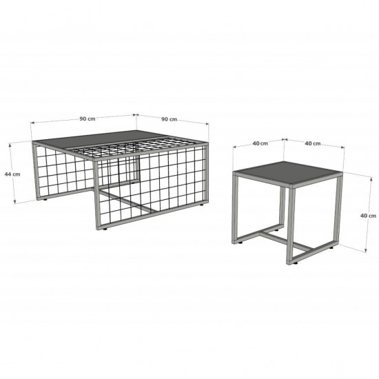 Ferforje Ahşap Tarz 4 Zigonlu Orta Sehpa 90x90x44cm