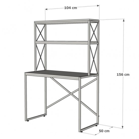 Ferforje Kitaplıklı Raflı Çalışma Masası 104x50x156cm