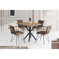 Kare MDF Mutfak Masası ve 4 Adet Kollu Sandalye 80x80cm