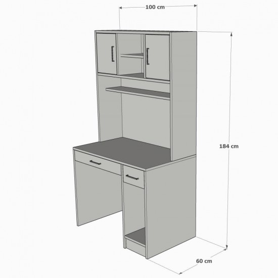 Kitaplıklı Dolaplı Çalışma Masası 100x184x60cm