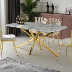 Örgülü Çapraz High Gloss Yemek Masa Sandalye Takımı 90x160cm