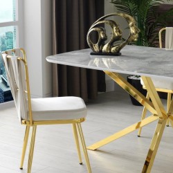 Örgülü Çapraz High Gloss Yemek Masa Sandalye Takımı 90x160cm