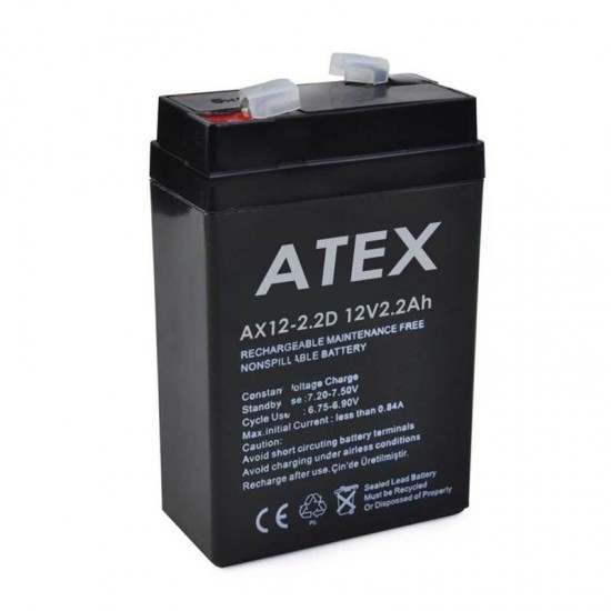 Akü 12 Volt 2.2 Amper Di̇k Kare Atex  ( 70 X 46 X 101 Mm )