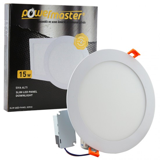 Powermaster 15 Watt Siva Alti 3000K Günişiği Yuvarlak 185Mm Slim Led-Eco Spot Panel