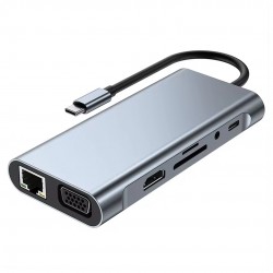 Powermaster Pm-19259 Type-C To Hdmi 10In1 Çok Fonksi̇yonlu Çevi̇ri̇ci̇ Adaptör Dock Station