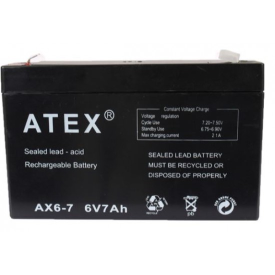 Atex 6 Volt - 7 Amper Akü (150 X 50 X 94 Mm)