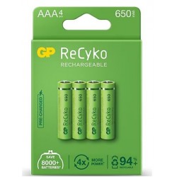 Gp Recyko 650 Mah R03 Aaa Şarjli 4Lü İnce Kalem Pi̇l Gp65Aaahcer21-2Tlb2