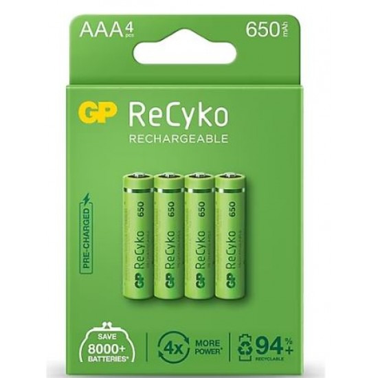 Gp Recyko 650 Mah R03 Aaa Şarjli 4Lü İnce Kalem Pi̇l Gp65Aaahcer21-2Tlb2