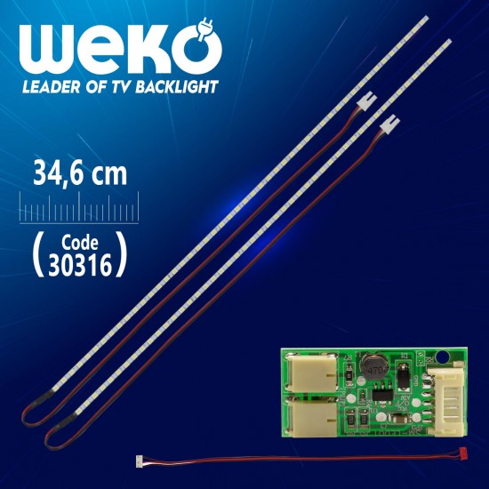 17 Uni̇versal Moni̇tör E-Led 57 Ledli̇ (2835) 340Mm 12V Çi̇ft Led+Sürücü+Kablo Takim 34.6 Cm (Wk-1375)