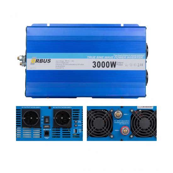 Orbus 12 Volt - 3000 Watt Intelligent Tam Sinus Inverter