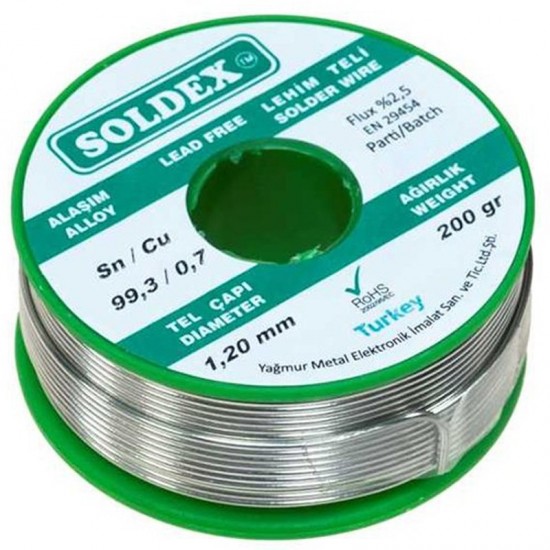 Kurşunsuz Soldex 200 Gr 1.2 Mm Kurşunsuz Lehi̇m Teli̇ Sn 99.3 / Cu 0.7