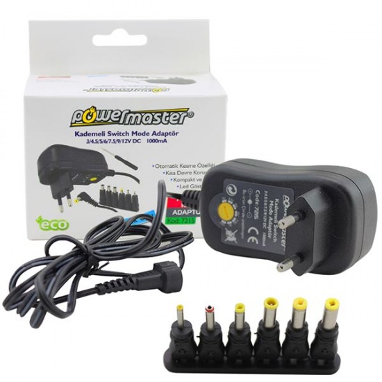 Powermaster Pm-7215 3 Volt - 12 Volt - 1 Amper 30W Ayarli Switch Mode Adaptör