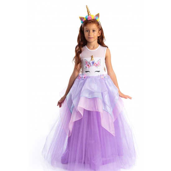 Unicorn Elbise Lila Organze Katlı