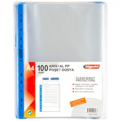 Bigpoint Poşet Dosya Mavi Şeritli Kristal 90 Mikron 100'lü Paket