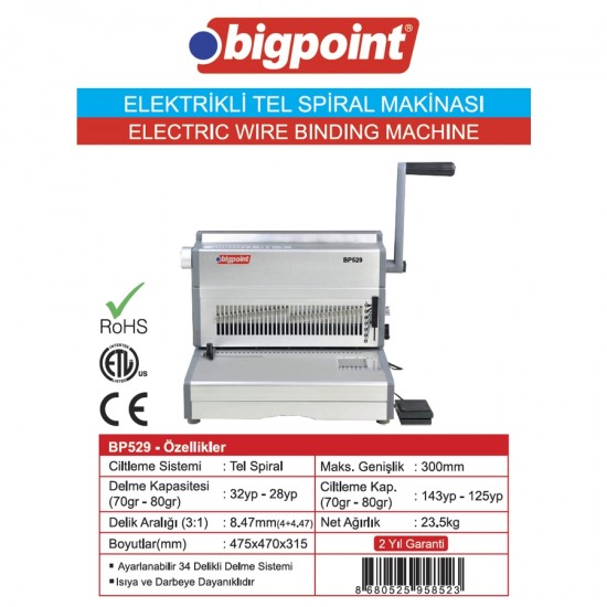 Bigpoint Elektrikli Tel Spiral Makinesi 28 Yaprak