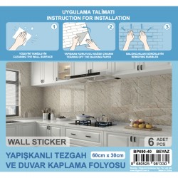 Bigpoint Yapışkanlı Tezgah Kaplama Folyosu 30x60cm Beyaz 6'lı Paket