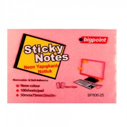 Bigpoint Yapışkanlı Not Kağıdı 75x50mm Neon Kırmızı