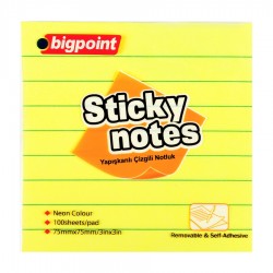 Bigpoint Yapışkanlı Not Kağıdı Çizgili 75x75mm Neon Sarı