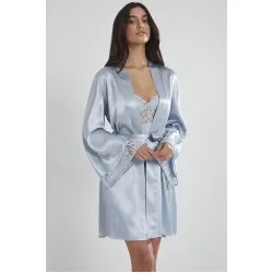 Saten Dantelli Gecelik & Sabahlık Takım İkili - 4090 Senza Homewear