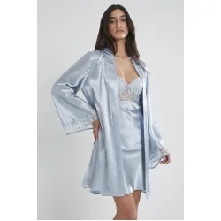 Saten Dantelli Gecelik & Sabahlık Takım İkili - 4090 Senza Homewear