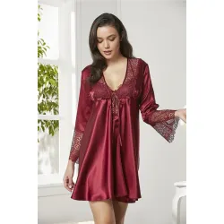 Kadın Saten Gecelik Sabahlık Altılı Set Senza Homewear 6625