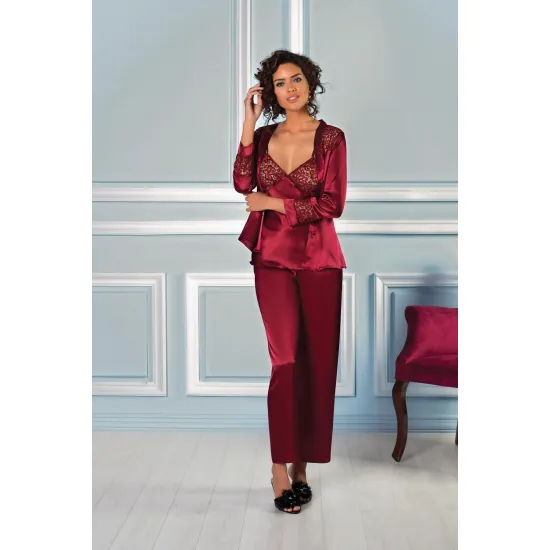 Kadın Saten Gecelik Sabahlık Altılı Set Senza Homewear 6125 Kadın Saten Gecelik Sabahlık Altılı Set Senza Homewear 6125