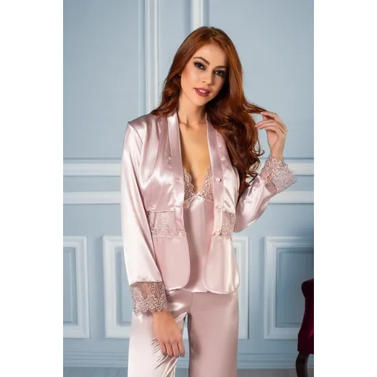 Kadın Saten Gecelik Sabahlık Altılı Set Senza Homewear 6040 Kadın Saten Gecelik Sabahlık Altılı Set Senza Homewear 6040