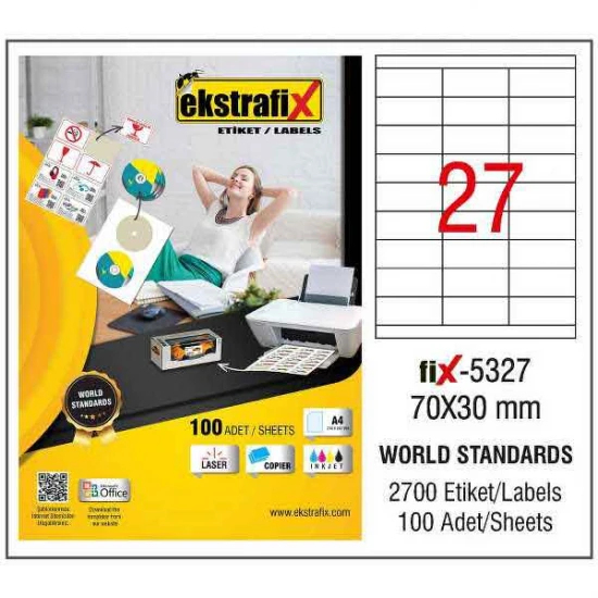EKSTRAFİX FİX-5327 LASER ETİKET 70X30 MM Q EKSTRAFİX FİX-5327 LASER ETİKET 70X30 MM Q
