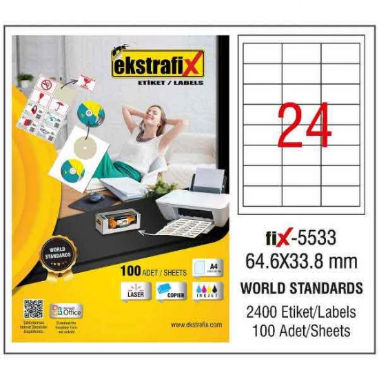 EKSTRAFİX FİX-5533 LASER ETİKET 64,6X33,8 MMQ