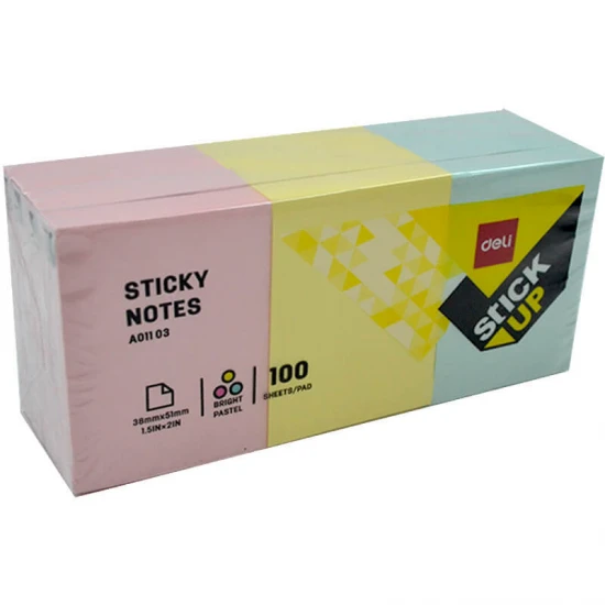 DELİ A01103 STİCKY NOTES YAPIŞKANLI NOT KAĞIDI 3 RENK 38X51MM DELİ A01103 STİCKY NOTES YAPIŞKANLI NOT KAĞIDI 3 RENK 38X51MM