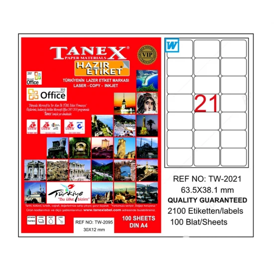TANEX TW-2021 LASER ETİKET 63,5x38,1 mm TANEX TW-2021 LASER ETİKET 63,5x38,1 mm