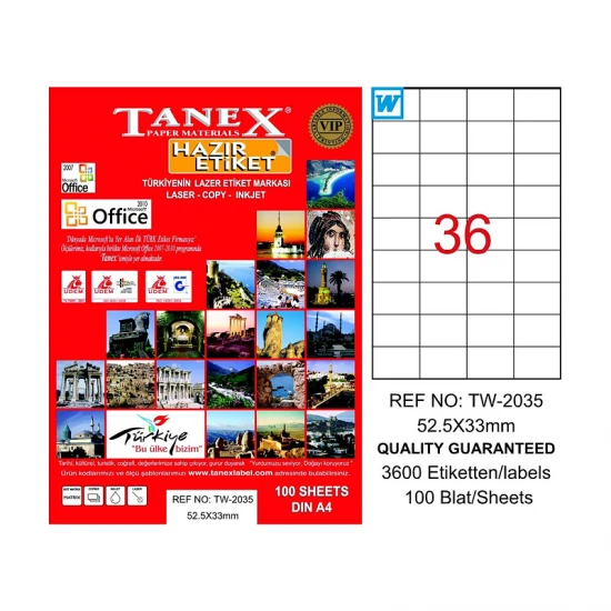TANEX TW-2035 LASER ETİKET 52,5x33 mm TANEX TW-2035 LASER ETİKET 52,5x33 mm