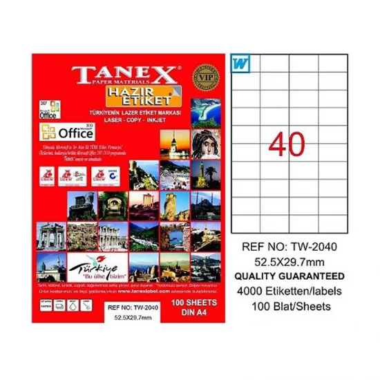 TANEX TW-2040 LASER ETİKET 52,5X29,7 mm TANEX TW-2040 LASER ETİKET 52,5X29,7 mm