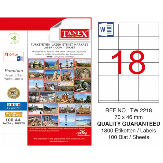 TANEX TW-2218 LASER ETİKET 70x46 mm TANEX TW-2218 LASER ETİKET 70x46 mm
