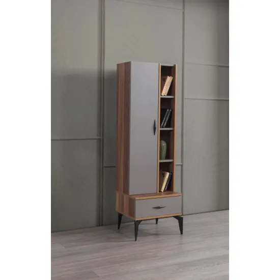Defne Ahşap Kapaklı Raflı Çekmeceli Kitaplık 50x45x165 Defne Ahşap Kapaklı Raflı Çekmeceli Kitaplık 50x45x165