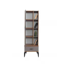 Defne Ahşap Kapaklı Raflı Çekmeceli Kitaplık 50x45x165